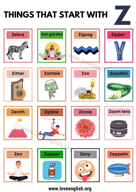 Things that Start with Z: A Complete Vocabulary List - Love English