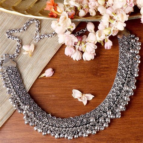 Buy Oxidized Ghungroo German Silver Adjustable Necklace, Afghani BIB ...