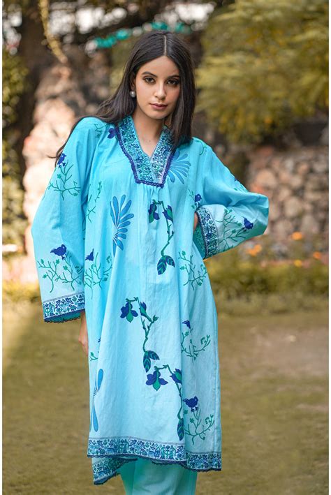 Chidiya Collar Neck Kalidar Block Printed Handloom Cotton Suit Set ...