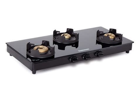 Sunshine Royal Black 3 Burner Gas Stove Manual Ignition (Glass Top, ISI ...