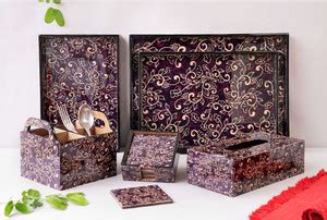 pb Papyrusbolsys Set of wooden trays, cutlery holder, tissue paper box ...