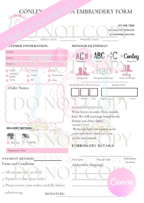 Embroidery Order Form Template