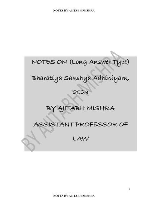 BSA 2023: Comprehensive Notes on Bharatiya Sakshya Adhiniyam Sections 1 ...