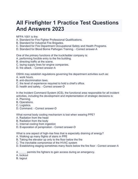 SOLUTION: All firefighter 1 practice test questions and answers 2023 ...