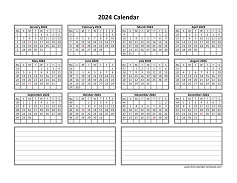 2024 Yearly Calendar Free Printable - astra.edu.pl