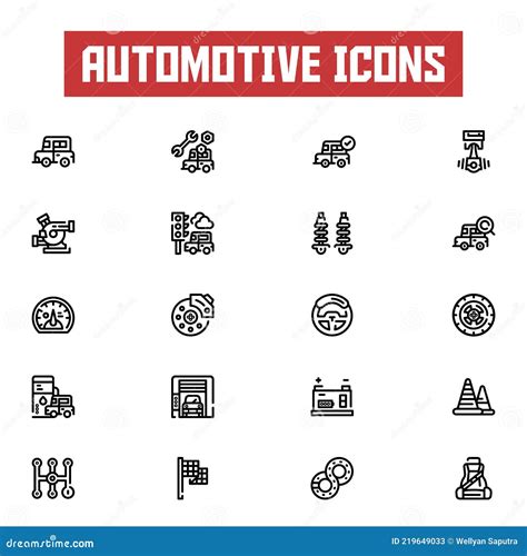 Line Art Automotive Icons Set. Stock Vector - Illustration of brake, battery: 219649033