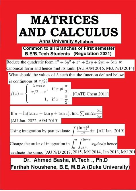 MATRICES AND CALCULUS eBook : Basha, C Ahmed, Noushene, Farihah ...