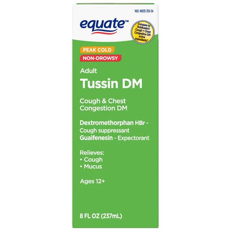 Equate Tussin Cough Syrup DM, Cough Suppressant and Expectorant, Wild Cherry Flavor , 8 fl. oz ...