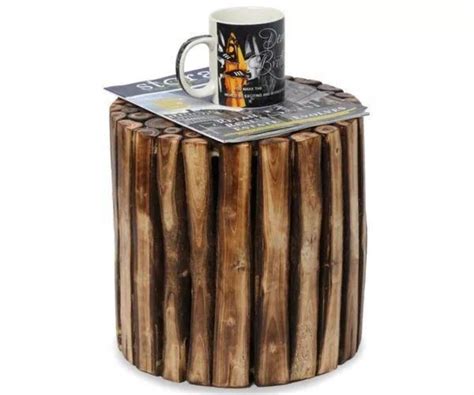 Wooden Round Shape Stool Cum Table Made From Natural Wood Blocks ...