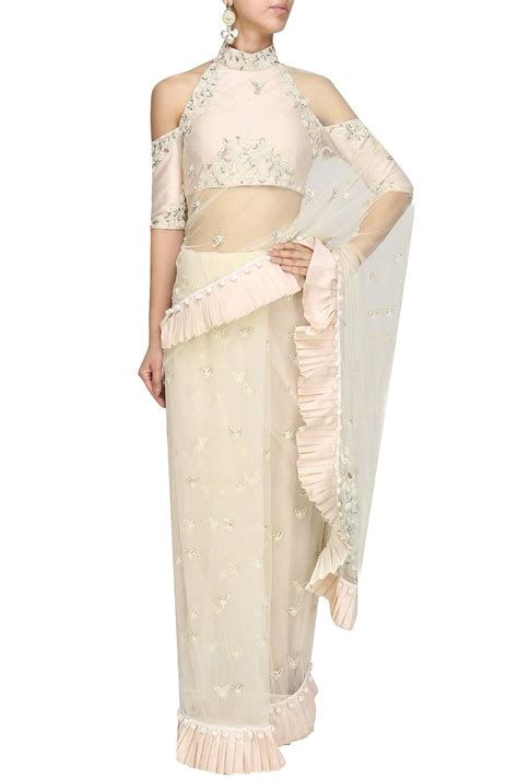 Buy ROYAL COUTURE ROYAL COUTURE Women Net Ruffle Frill Saree With ...