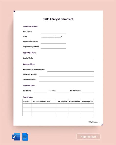 Image result for Task Analysis Template Excel