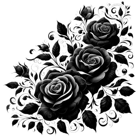 Black Roses With Swirls Lovely Flowers And Transparent Background ...