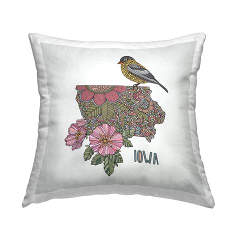 Stupell Industries Iowa State Bird & Flower Patterned Square Decorative ...