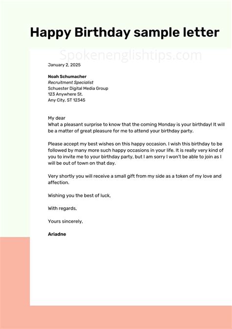 Happy Birthday Letter - Sample Letter, Format Templates