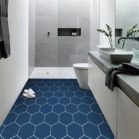 Quadrostyle Blue Hexagon Tile | Vinyl Floor Tile Sticker Panel, Peel ...