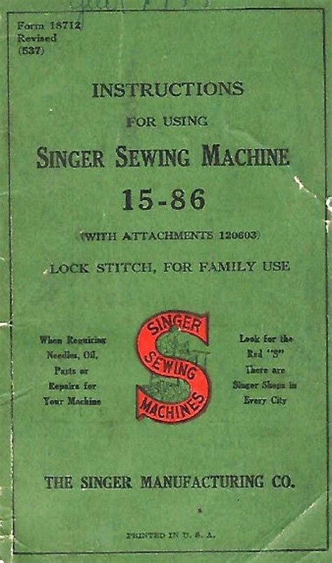 Image result for Singer Sewing Machine Model 15 Manual