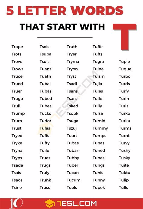 5 Letter Words Starting with T: List of Five-Letter Words that Start ...
