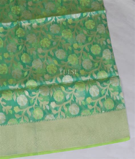 Buy Green Banaras Organza Saree T544350