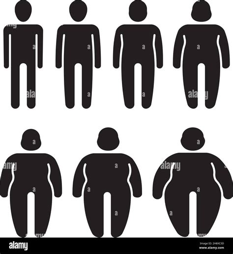Thin and fat. Stylized stick characters people symbols overweight silhouettes tummy male fat ...