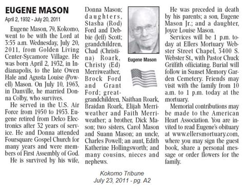 2011 Kokomo Tribune Obituaries - Kokomo, In