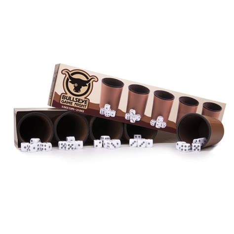 Buy 5 Leather Dice Cups and 25 Bullseye Dice by Bullseye Game Night ...