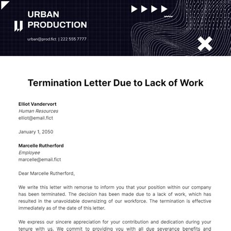 Free Termination Letter Due to Lack of Work Template to Edit Online