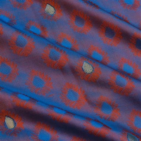 Blue Banarasi Silk Fabric With Floral Buttis