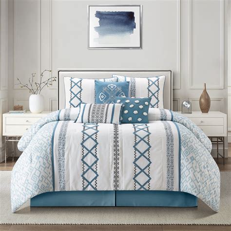 Lanco Luxury Blue Comforter Set, California King Size, 7 Piece Terry ...