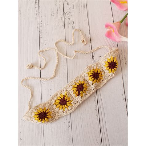Buy Velvery Crochet Cream Granny Square Stitch Cotton Headband Online