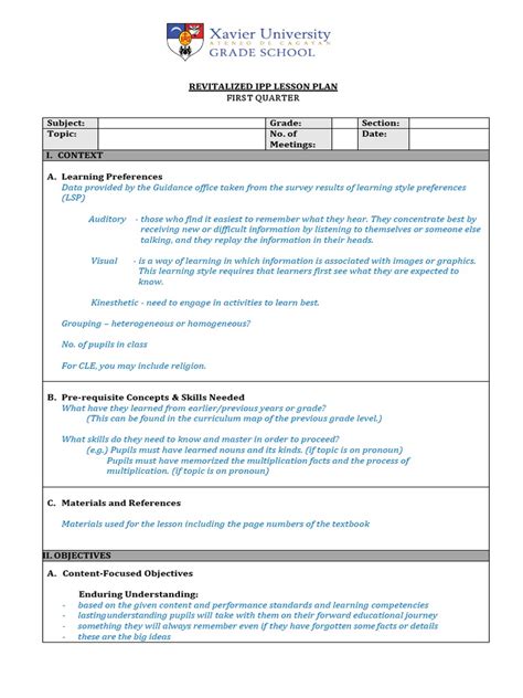 Image result for IUP Lesson Plan Example