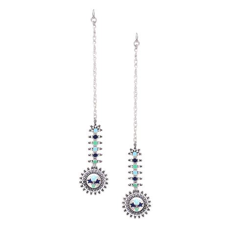 Voylla Oxidised Silver Long Chain with Circles and Blue Studs Kanauti ...