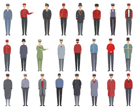 Premium Vector | Doorman icons set cartoon vector hotel book