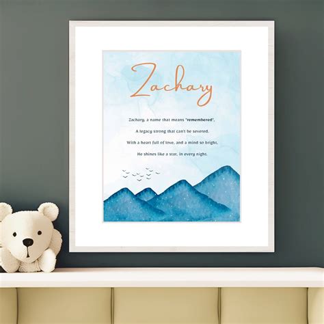 Zachary, Name Meaning, Poem, Nursery Wall Art, Nursery Decor, Gift ...