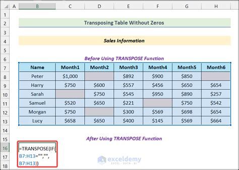 Transpose Function in Excel Example 的图像结果