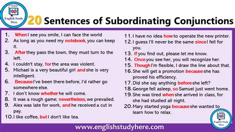 Image result for Subordinating Conjunctions Examples Sentences