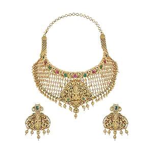 Buy Kushal's Fashion Jewellery Ruby & Green Bridal Necklace Set ...
