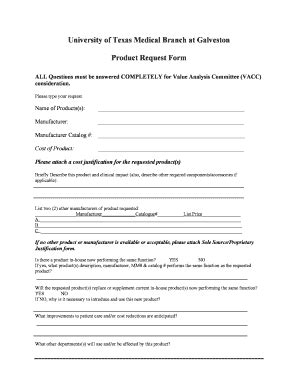 Fillable Online utmb Product Request Form - The University of Texas ...