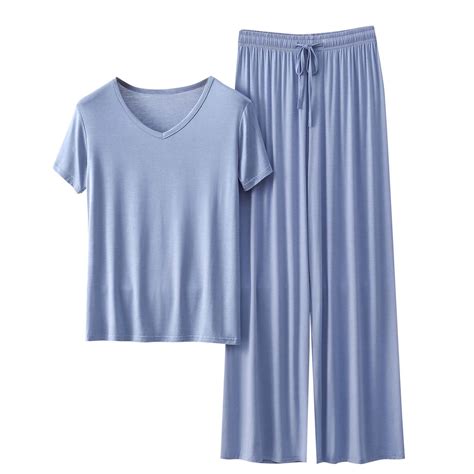 Aofany 2 Piece Women's Modal Pajama Set Summer Short Sleeve V Neck Top ...