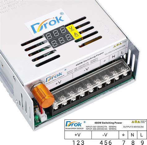 Buy DROK 60V Power Supply, AC 110V 220V to DC 0-60V 8A 480W Buck ...