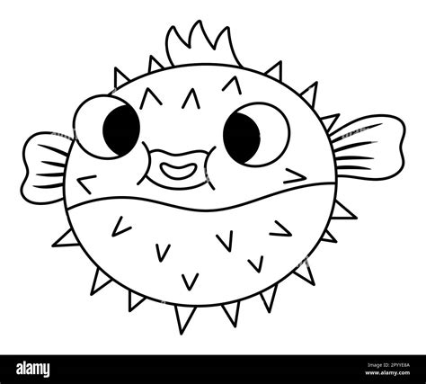 Vector black and white blowfish icon. Under the sea line illustration ...