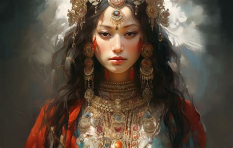Wallpaper look, girl, decoration, face, portrait, earrings, brunette ...