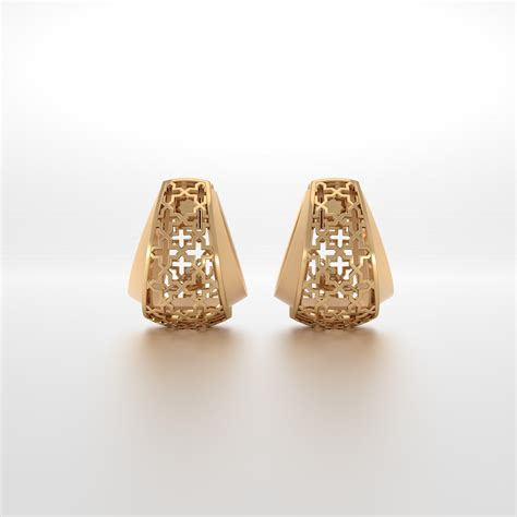 Selina Perforated Plain Gold Tapered Hoops - Medium