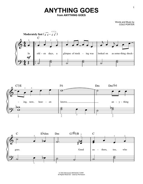 Cole Porter "Anything Goes" Sheet Music Notes | Download Printable PDF ...