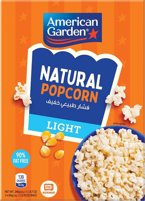 American Garden Microwave Natural Lite Popcorn, Gluten-Free, 240g (3 ...