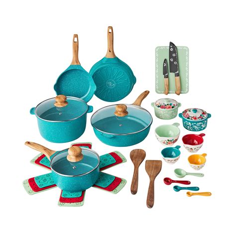 The Pioneer Woman Prairie Signature 30-Piece Cast Aluminum Cookware Set ...
