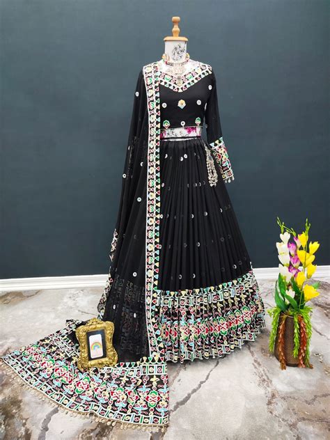 Gorgeous Black Color Mirror Embroidery Work Lehenga Choli