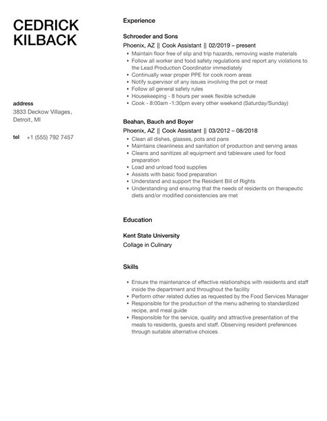 Image result for Assistant Cook Resume