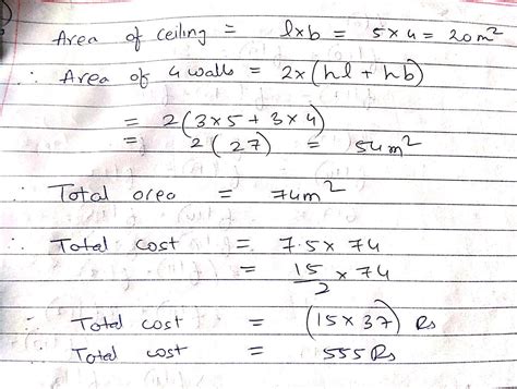 The perimeter of a room is 28 m and its height is 2.5m . Find the cost ...
