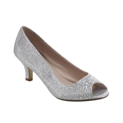 10.2$ Wonda-2 Womens Peep Toe Low Heel Glitter Dress Pumps - Silver ...