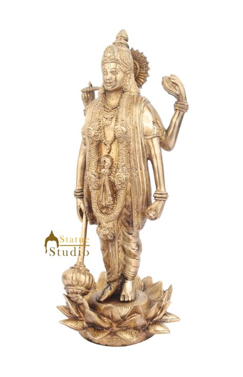 Brass Four-Armed Standing Lord Vishnu Bhagwan Idol Decor Statue 13 Inc ...